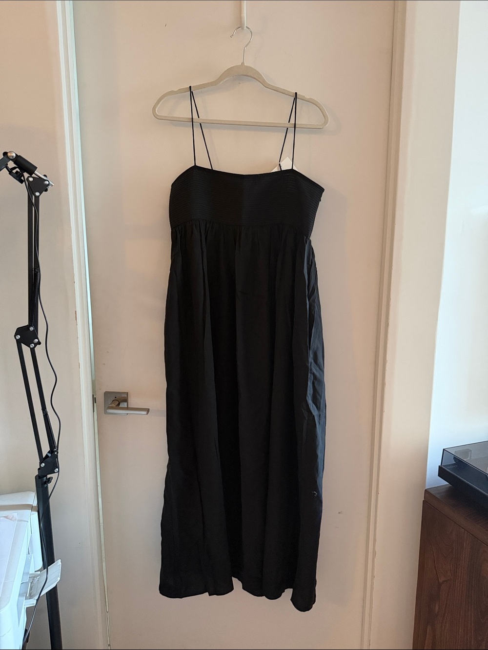NWT Almina Concept Maxi Dress M Sleeveless Aline Pleated Tencel Black Minimalist